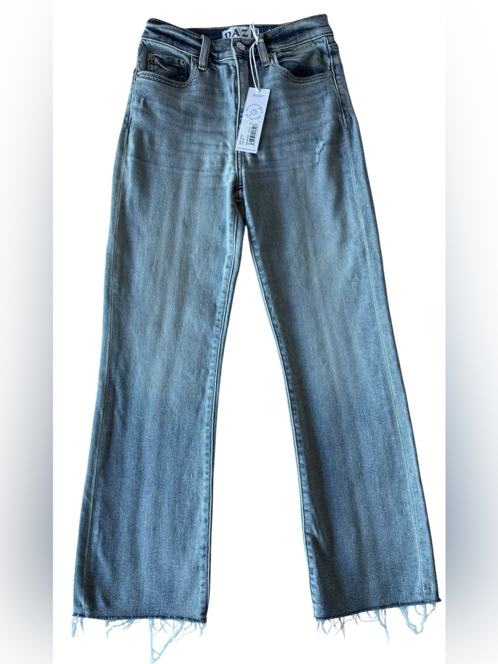 DAZE Denim Shy Girl High Rise Crop Flare Jeans Light Wash Raw Hem Size 25 NWT